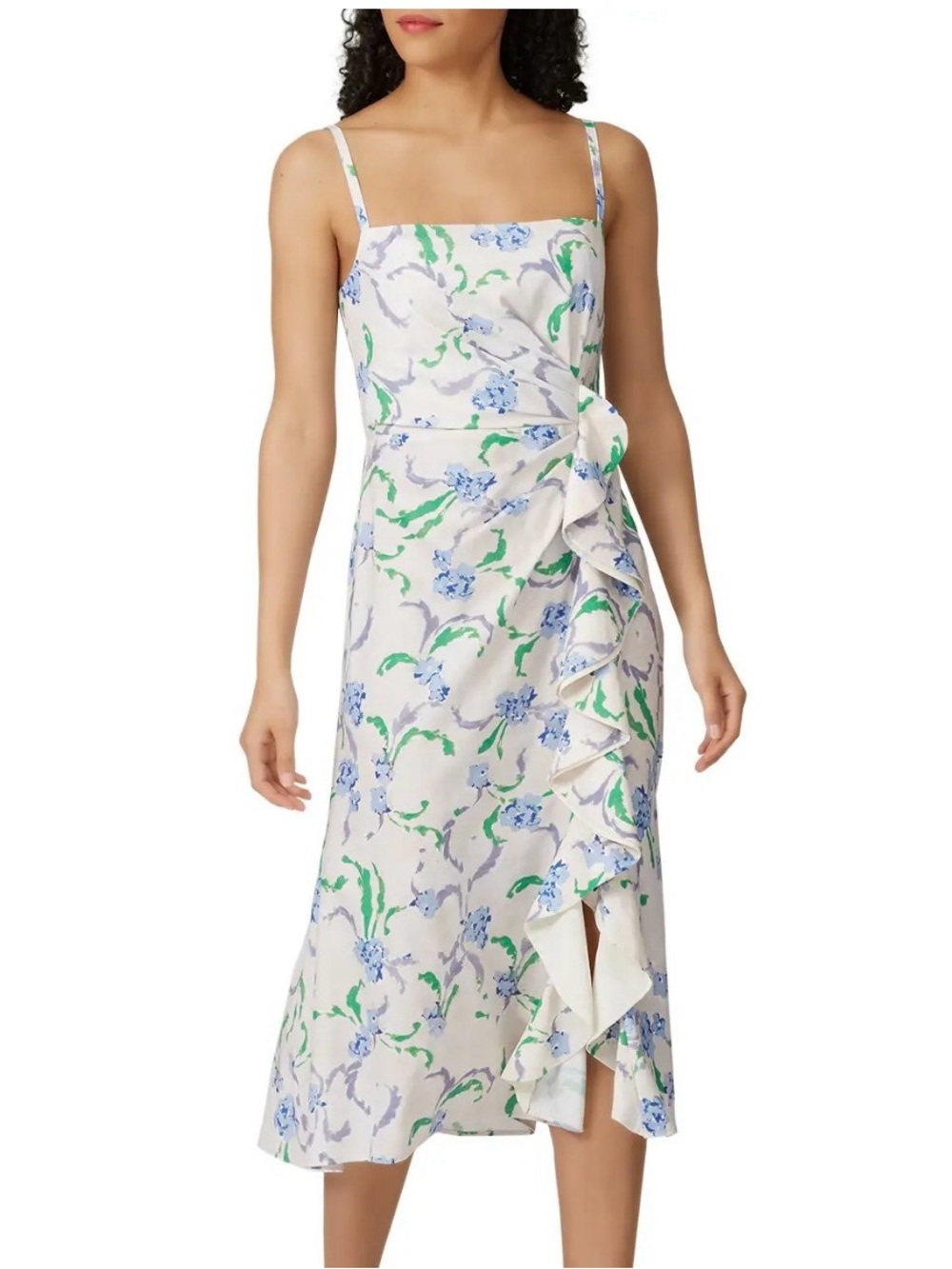 Prabal Gurung White Midi Dress with Blue and Green Floral Print